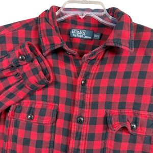 Polo‎ Ralph Lauren Flannel Shirt Mens XL Red Black Buffalo Check Button Down